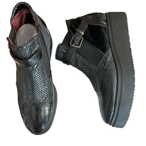 2010s Donna Piu Italian Black Leather Platform Ankle Boots Size 40 - Picture 2 of 16